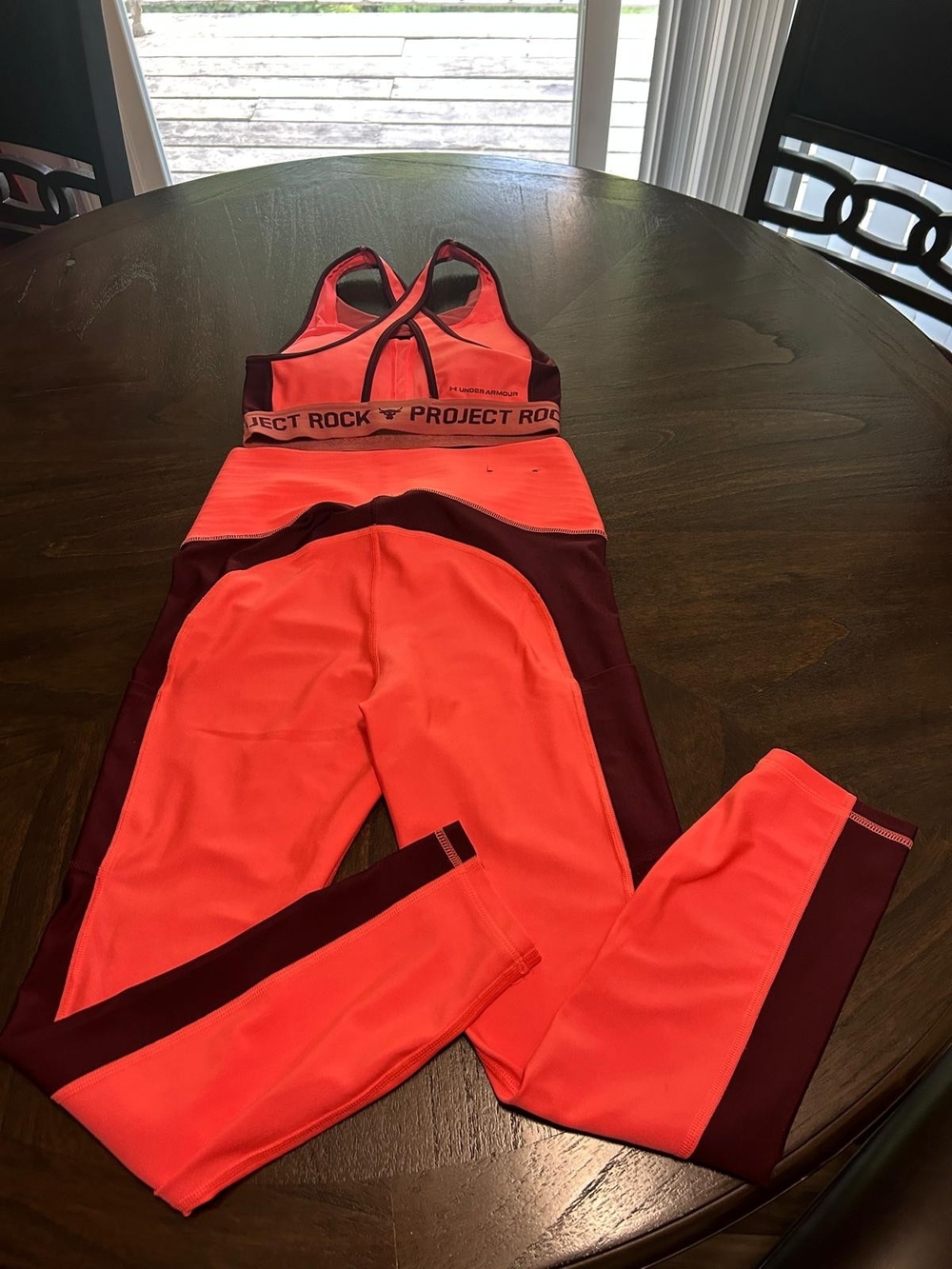 Under Armour Coral and Burgundy Colorblock Active Legging & Sports Bra Set